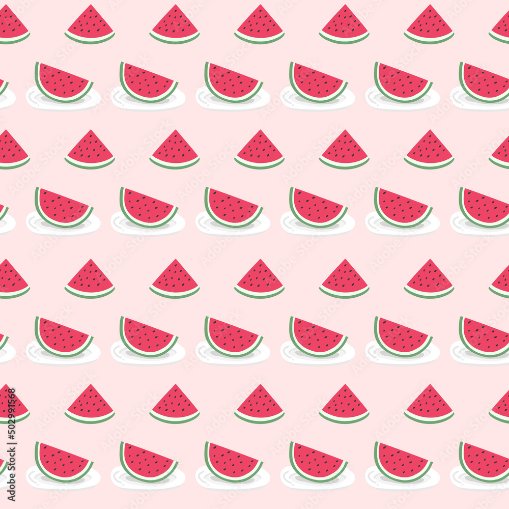 Cute red watermelon slice seamless pattern . Vector art