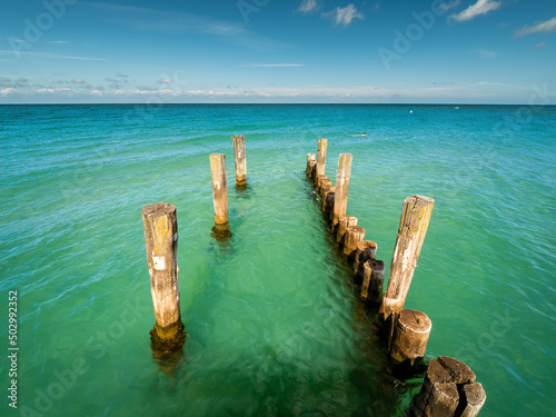 Fototapeta Naklejka Na Ścianę i Meble -  Rügen Ocean Pier long and straight to the end of the horizon