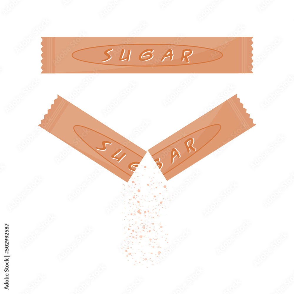 Sugar stick, personal sachet for adding to coffee or tea. Vector illustration