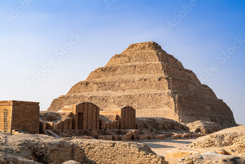 The Step Pyramid of Saqqara at sunset. Photograph taken in Giza, Cairo, Egypt.