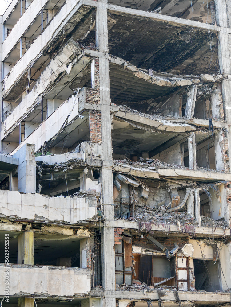 The scars of mortar shelling in central Belgrade, Serbia