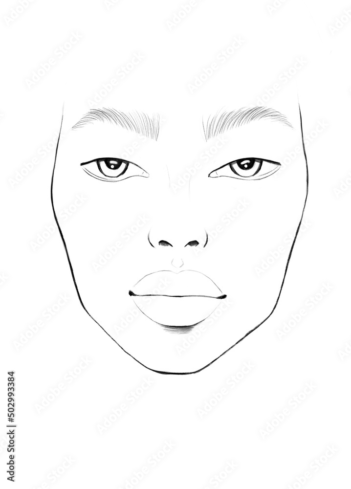 Face chart Makeup Artist Blank. Beautiful woman portrait. Face chart for make up artist . woman face. beauty illustration. fashion illustration. 