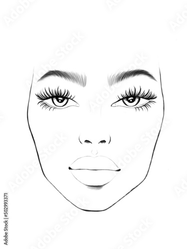 Face chart Makeup Artist Blank. Beautiful woman portrait. Face chart for make up artist . woman face. beauty illustration