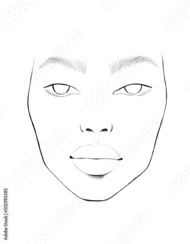 Face chart Makeup Artist Blank. Beautiful woman portrait. Face chart for make up artist . woman face. beauty illustration. fashion illustration. 