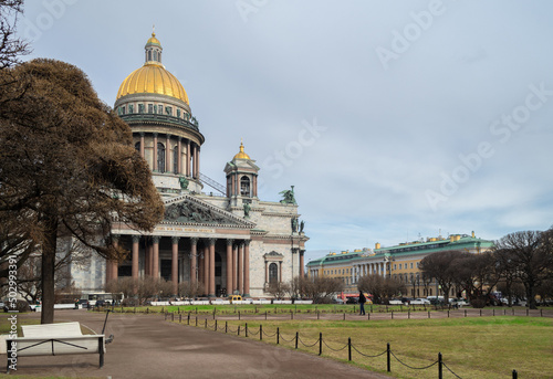 View of St. Isaac's Cathedral in St. Petersburg in the spring.