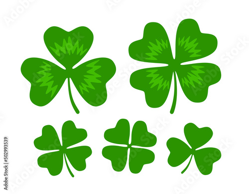 Four leaf clover and shamrock. Good luck, success symbol. Set of decorative elements for design of St. Patrick Day