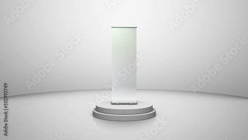 3D rendering mockup illustrations for a 60cm x 180cm roll up stand banner with a view of single banners