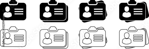 Driver license icon set. ID card icons, identification badges, personal information cards. University school college identity card