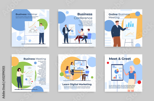 Collection online business meeting promo poster template place for text vector illustration