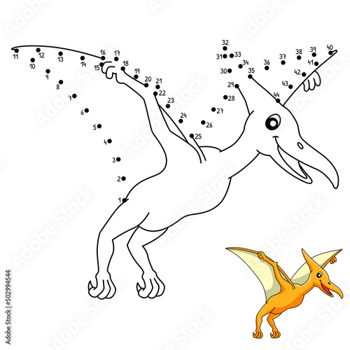 Dot to Dot Pterodactyl Dinosaur Coloring Isolated 