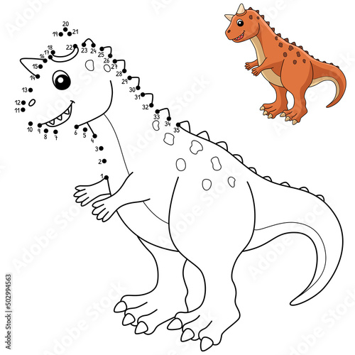 Dot to Dot Carnotaurus Dinosaur Coloring Isolated 