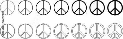 peace signs of different thicknesses set. Peace Vector Illustration Logo. peace symbol isolated on white background