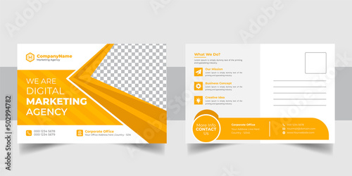 Corporate business postcard template design set with blue, yellow, red, and green colors. digital marketing agency postcard, business marketing postcard set, vector illustration