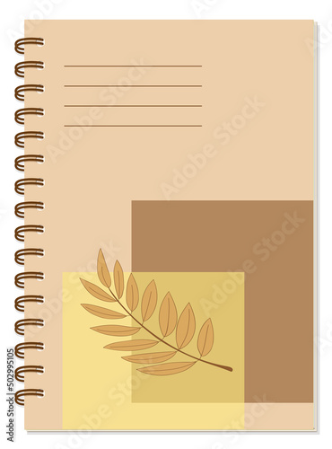 A5 school spiral notebook cover design with branch and lines