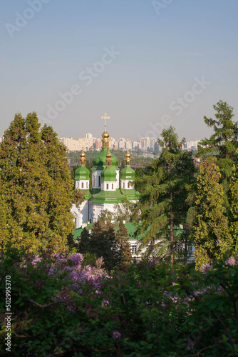 Vydubetsky monastery on the slopes of the Dnieper river Kyiv photo