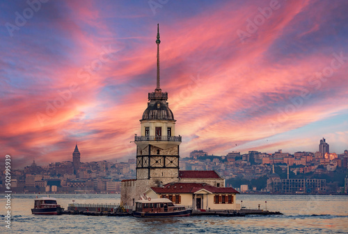 Maiden's Tower and The Topkapi Palace in Old Town Istanbul Turkey photo