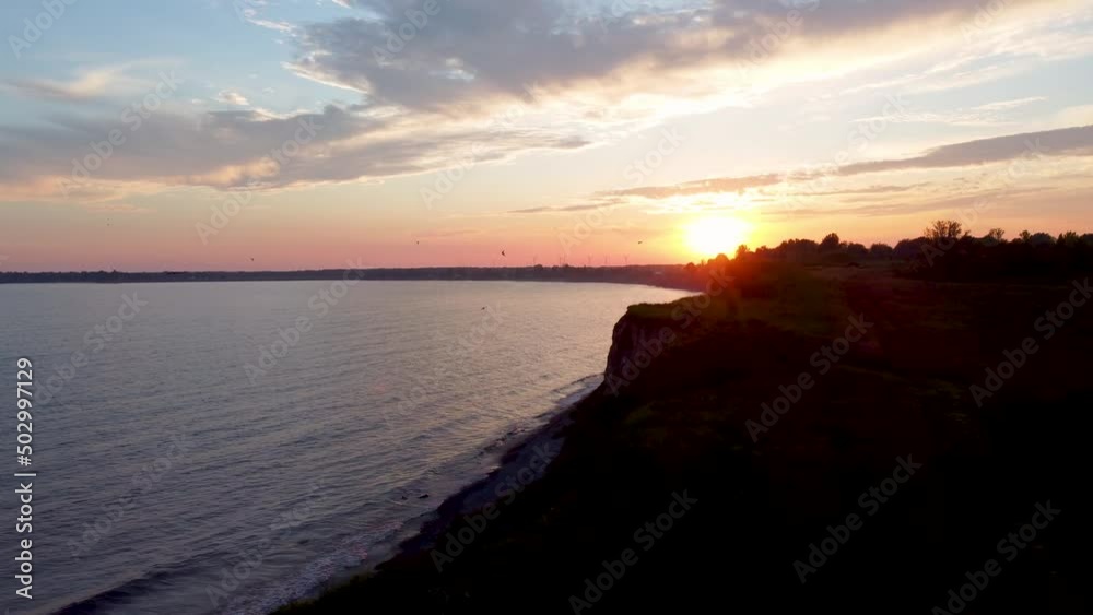Drone Video Sunset over bluffs at the lake Drone Video Sunset over bluffs at the lake