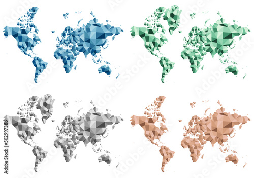 Vector Polygonal World Map in different colors (Greenland could be hidden - see blue and beige)
