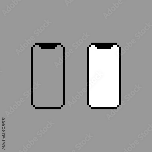 Pixel smartphone mockup. Modern electronic gadget with stylish retro 8bit design for digital communication and vector games