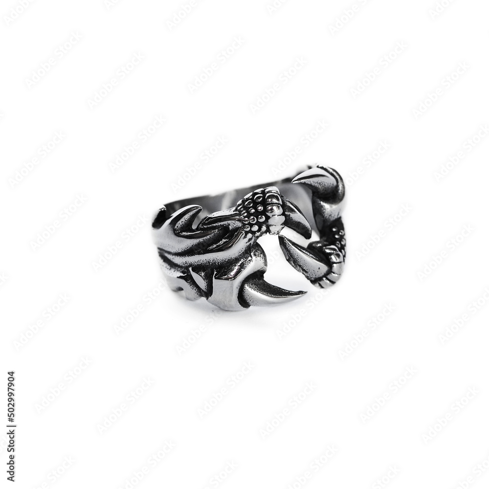 Naklejka premium Hard rock finger ring. Awesome metal rings. Heavy metal unisex accessories. Rock style rings.