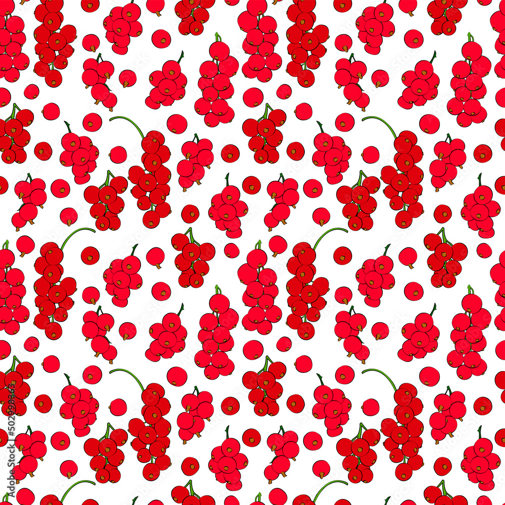 A set of seamless patterns of current, berries and leaves, 1000x1000 pixels, vector graphics.