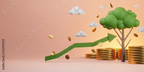 money leaf tree of stack gold dollar coin, passive income value, cashflow of business, banking funding financial, 3d illustration rendering photo