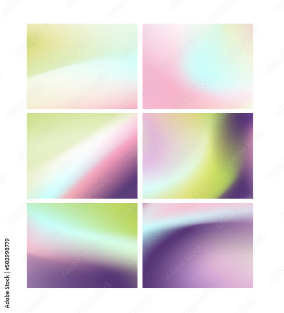 Collection of abstract blurred backgrounds of pink, green and purple hue