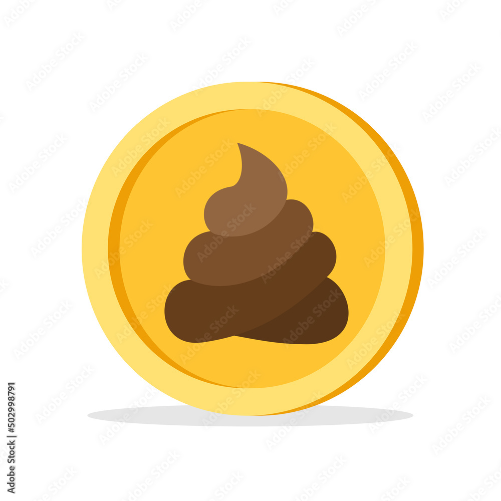 Shitcoin - coin with symbol of shit, excrement, feces and turd. Metaphor of bad, poor and worthless crypto currency and cryptocurrency. Vector illustration isolated on white. Shitcoin - coin with symbol of shit, excrement, feces and turd. Metaphor of bad, poor and worthless crypto currency and cryptocurrency. Vector illustration isolated on white.