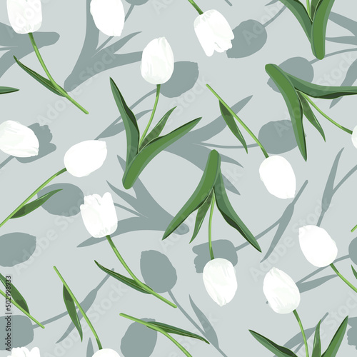 Fototapeta Naklejka Na Ścianę i Meble -  Seamless pattern of white tulips. Stock vector illustration eps10.