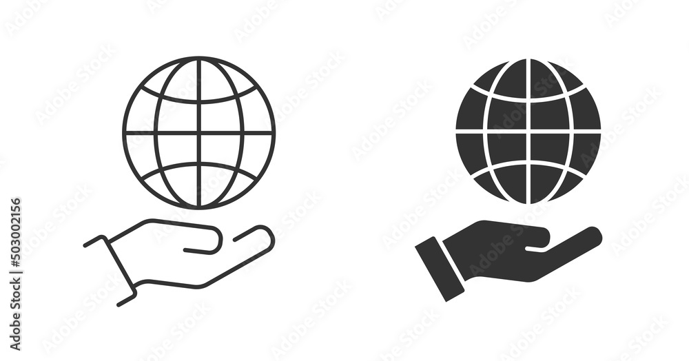 Hand hold globe icon. Save earth symbol. Vector illustration. Hand hold globe icon. Save earth symbol. Vector illustration.