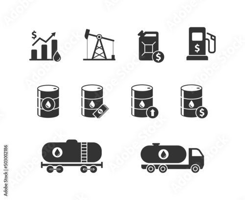 Oil icons set. Oil price growth. Fuel crisis. Vector illustration.