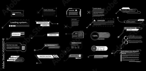 Obraz na płótnie Callouts titles banner. Futuristic digital line text frame boxes and label emplate set. Collection of pop-up or description boxes, speech bubbles. Simple design elements. Interface elements w salonie