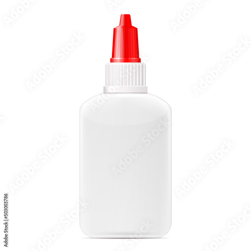 Glue bottle, blank plastic container with red cap, glue package, branding mockup, vector