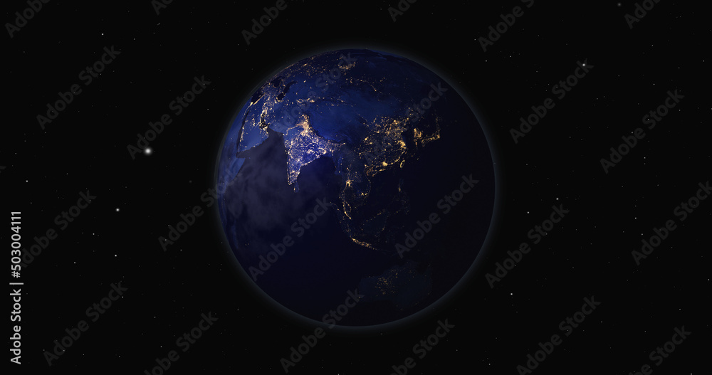 Earth globe night view from space 3d illustration