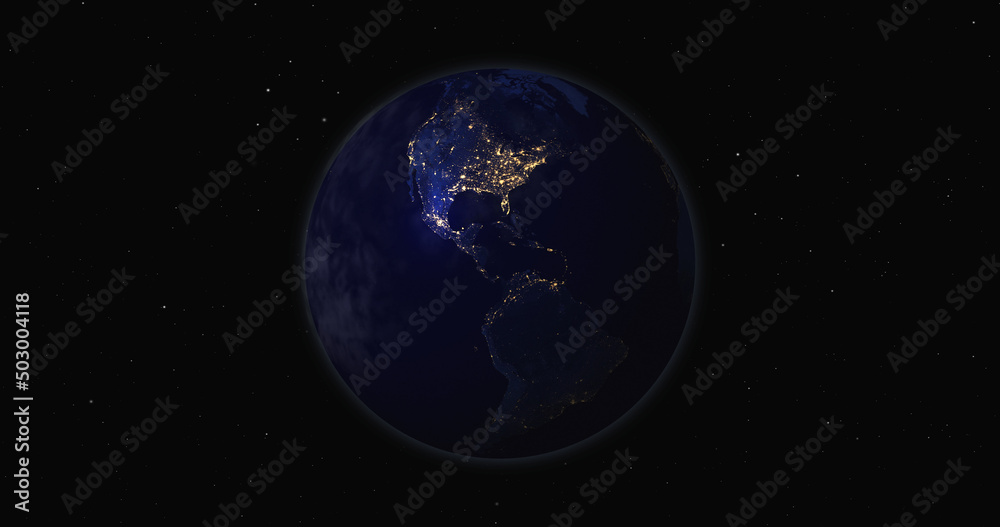 Earth globe night view from space 3d illustration