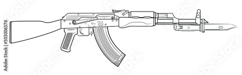 Print op canvas Vector illustration of assault carbine with bayonet