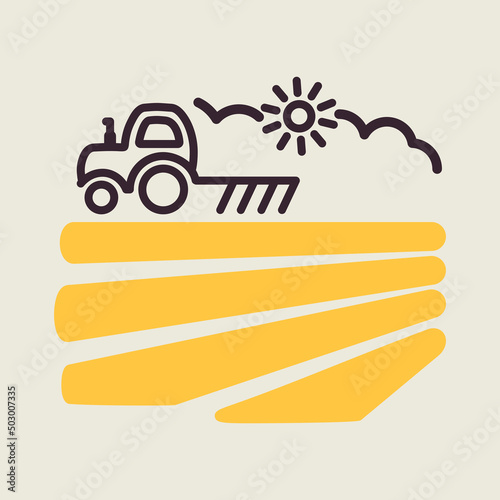 The tractor plows the field before sowing icon