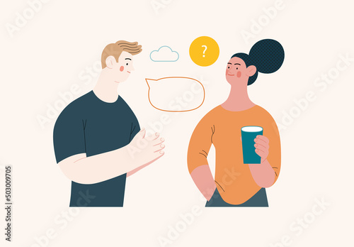 People portrait - Conversation -Modern flat vector concept illustration of talking people, half-length portrait, user avatar. Creative landing web page illustartion, conversation and discussion