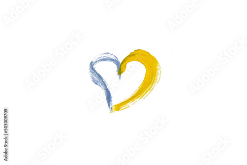 Drawn heart Ukrainian flag on a white background. Isolate