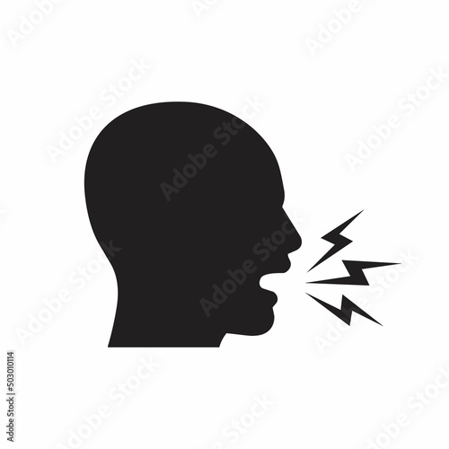 Vector illustration of black silhouette of screaming head.