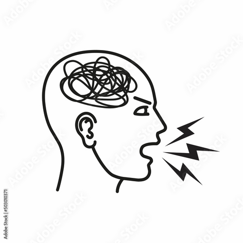 Vector illustration of agressive person. Squiggle in head.