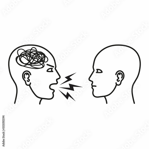 Vector illustration of black silhouette of yelling head. Bulling concept.