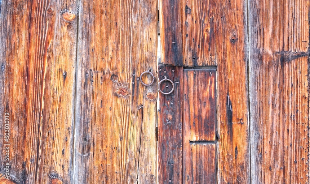 Wooden village house. old door.