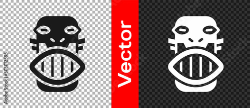 Black Mexican mayan or aztec mask icon isolated on transparent background. Vector