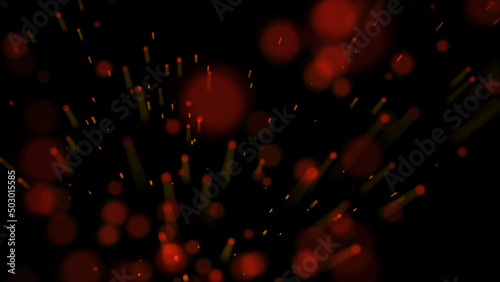 Abstract dark backtop with fire flying sparks. Burning embers glowing flying away particles over black background. Bonfire in motion. Burning red particles. 3d rendering
