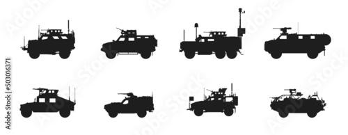 armored military vehicles set. mine resistant ambush protected vehicles. isolated vector image for military concepts photo