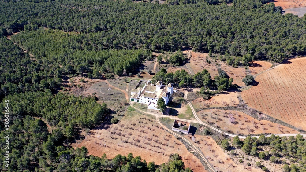 survol de la province viticole de Utiel-Requena près de Valencia en Espagne