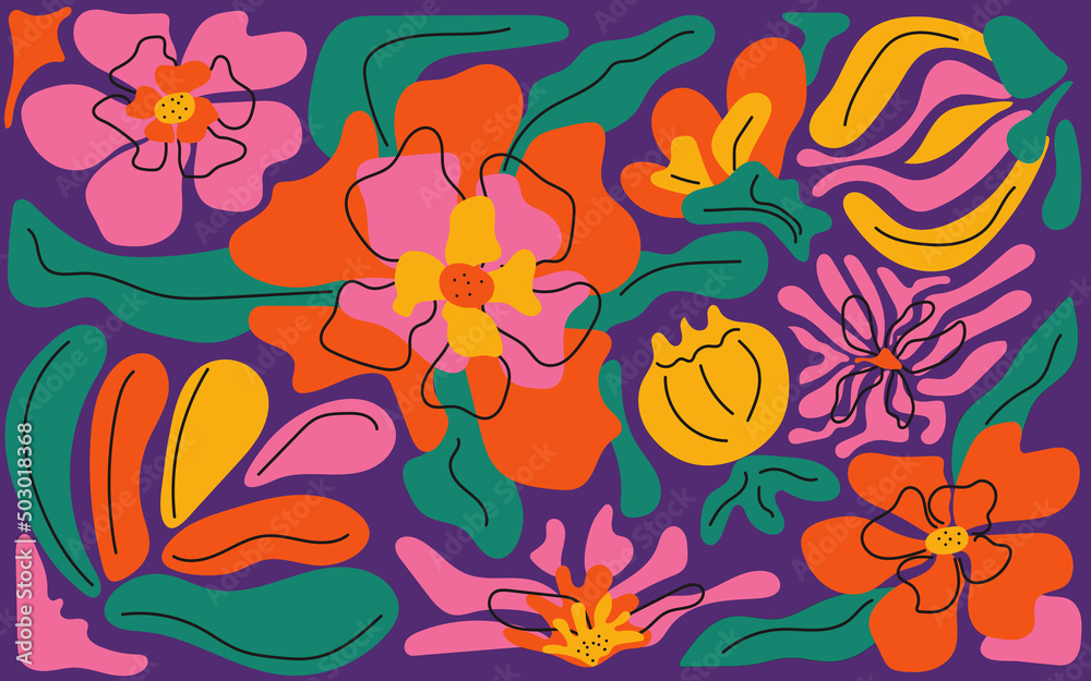 Colorful floral background in a fashionable palette. Stylish vector illustration. Flower arrangement.