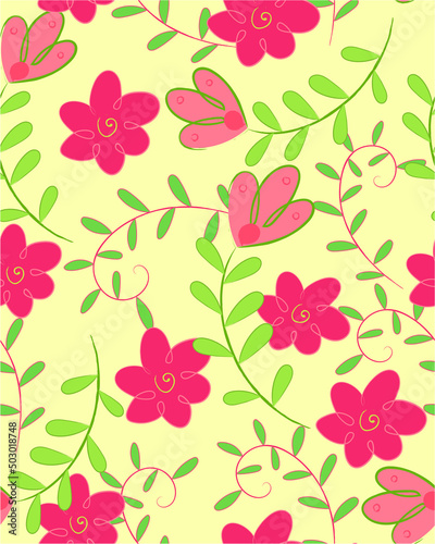 Pattern with green spring flowers