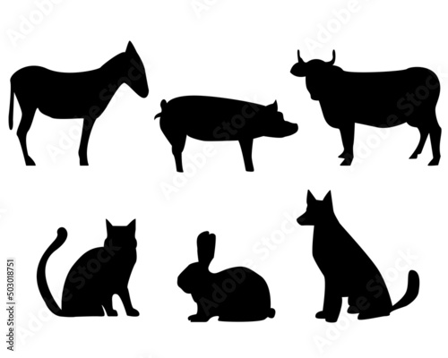 Pets set black silhouette isolated vector